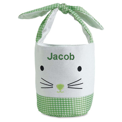 Lillian Vernon Personalized Kids Green Gingham Easter Bag - 10" Diameter x 10.5"Tall, 100% Polyester Easter Basket, Add