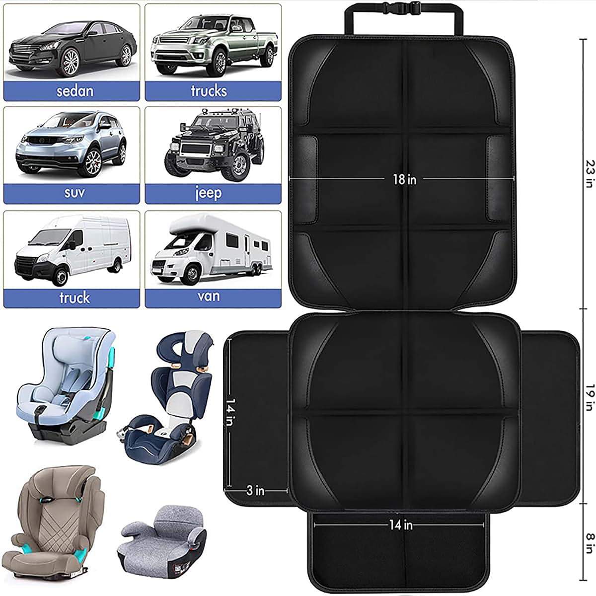 FALMDCQ Pack of 2 Car Seat Protective Covers, Baby Safety Seat Pads and Kick Mat (photo 2)