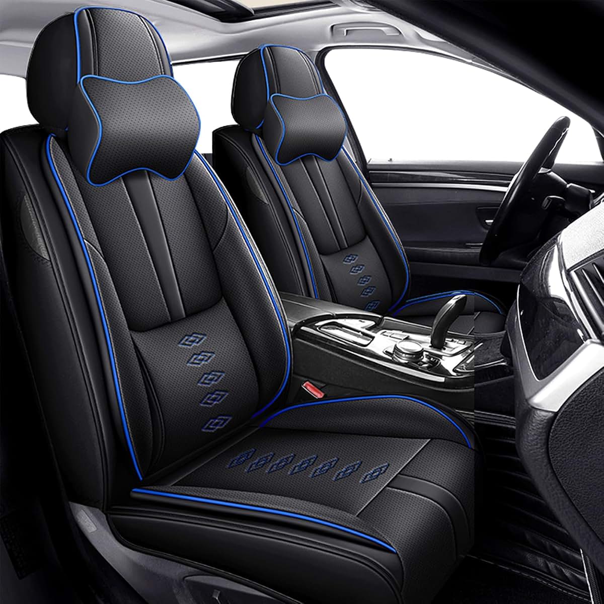 Cscevt Leather Seat Covers for Ford Explorer 1993-2025 2026 Front Set Waterproof with Airbag Compatible Black Blue