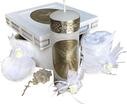 Grahmart Catholic Baptism Candle Set In A Wooden Box White