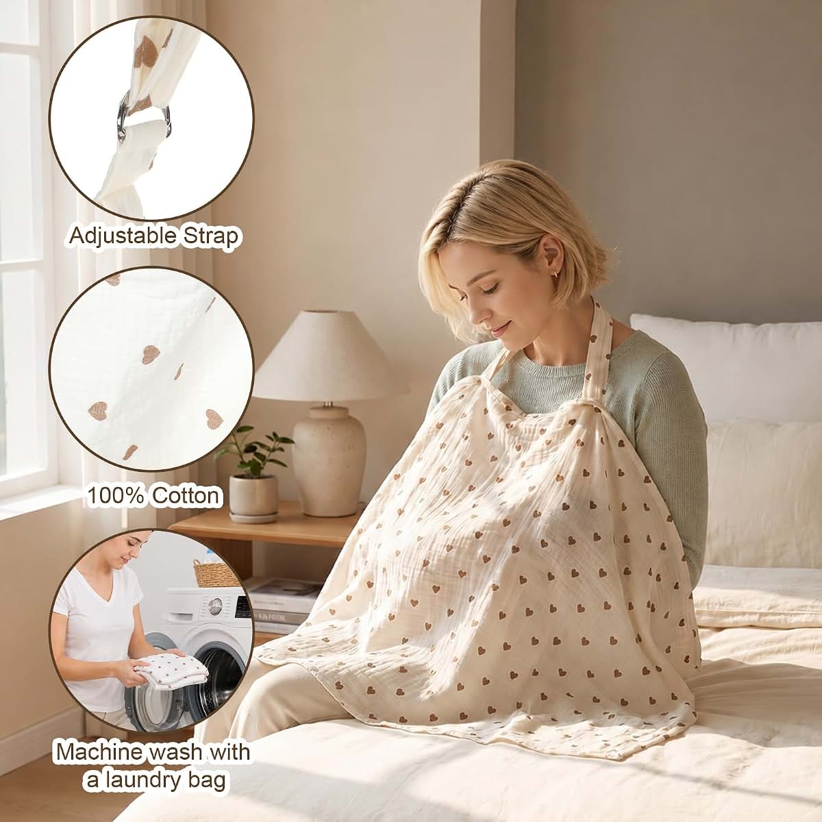 Hadnves Muslin Nursing Covers for Breastfeeding Breathable Cotton (photo 3)