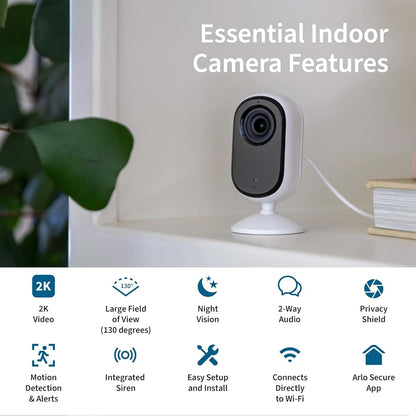 Arlo Essential Indoor Security Camera 2K 2-Camera Bundle, White, Wired Plug-in