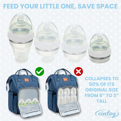 Collapsible Baby Bottle Set with Soap Dispensing Brush Kit for Travel Cleaning