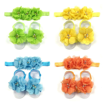 Allydrew Baby Girl Barefoot Flower Sandals And Headbands Set
