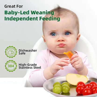 Neeni 2-Pack Stainless Steel Kids Plate with Silicone Suction Base | Dishwasher Safe | For Toddler and Baby | Metal (photo 2)
