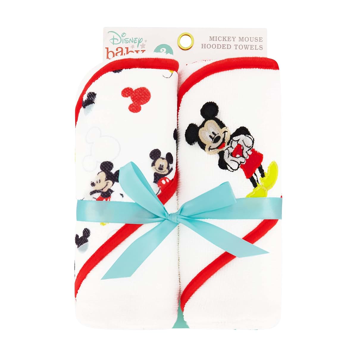 Disney Cudlie Baby Boy Mickey Mouse 2 Pack Hooded Towels In Happy Place Print