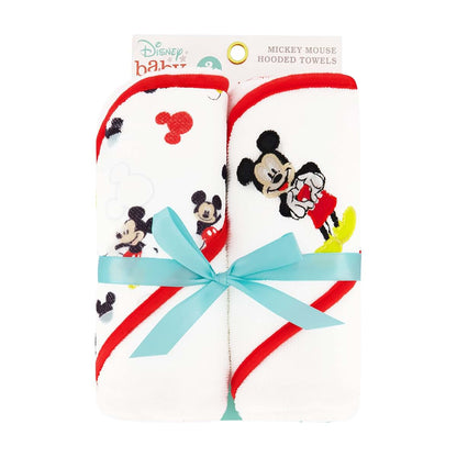 Disney Cudlie Baby Boy Mickey Mouse 2 Pack Hooded Towels In Happy Place Print