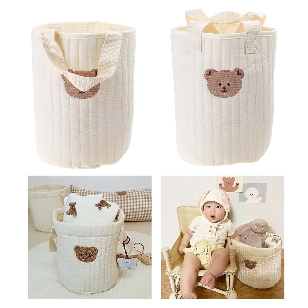 MinnowXY Baby Diaper Caddys for Girl Boy Cotton Rope Nursery Storage Basket Portable Holder Bag for Car Travel (photo 2)