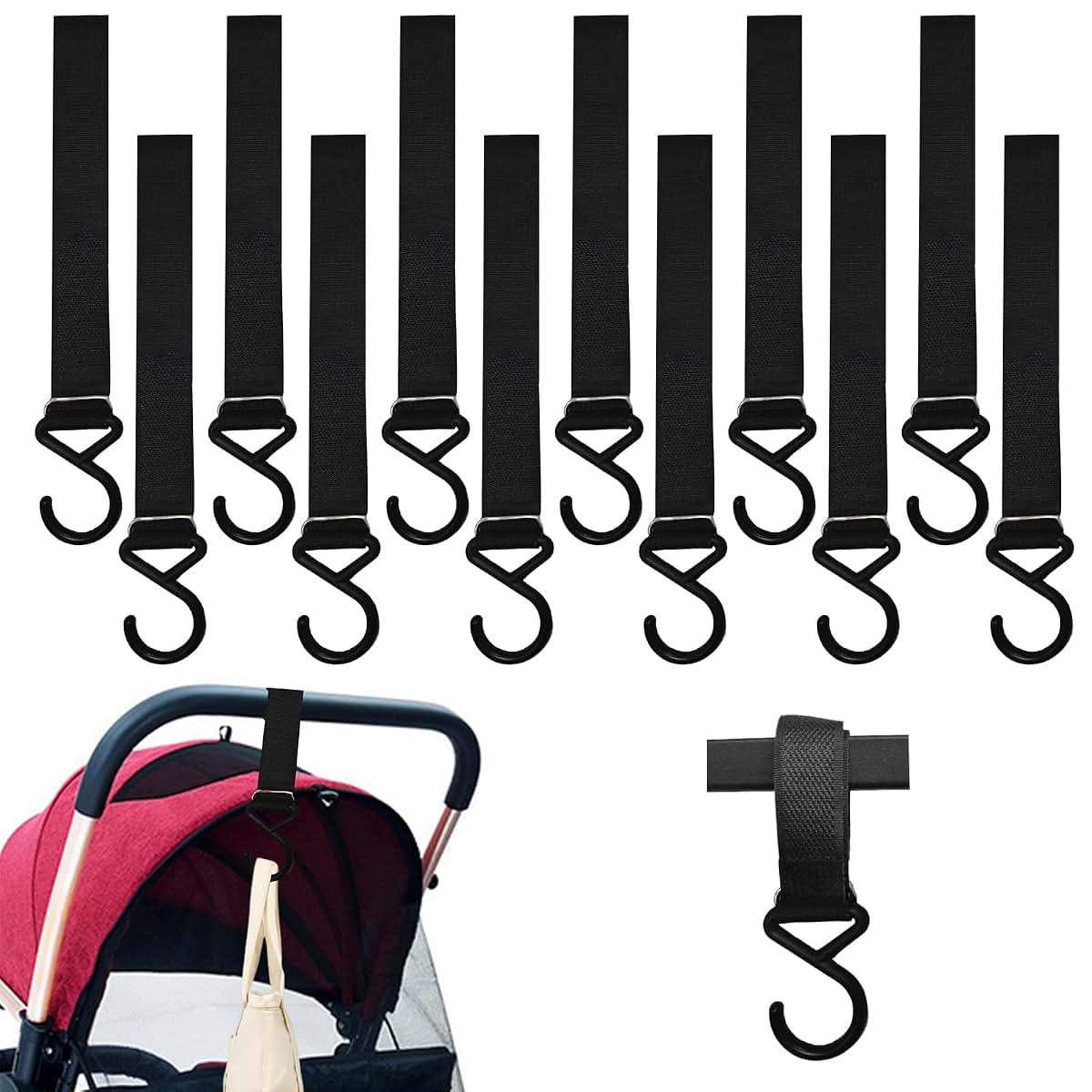 Stroller Utility Hooks for Bags & Outdoor Use - 12 Piece Set