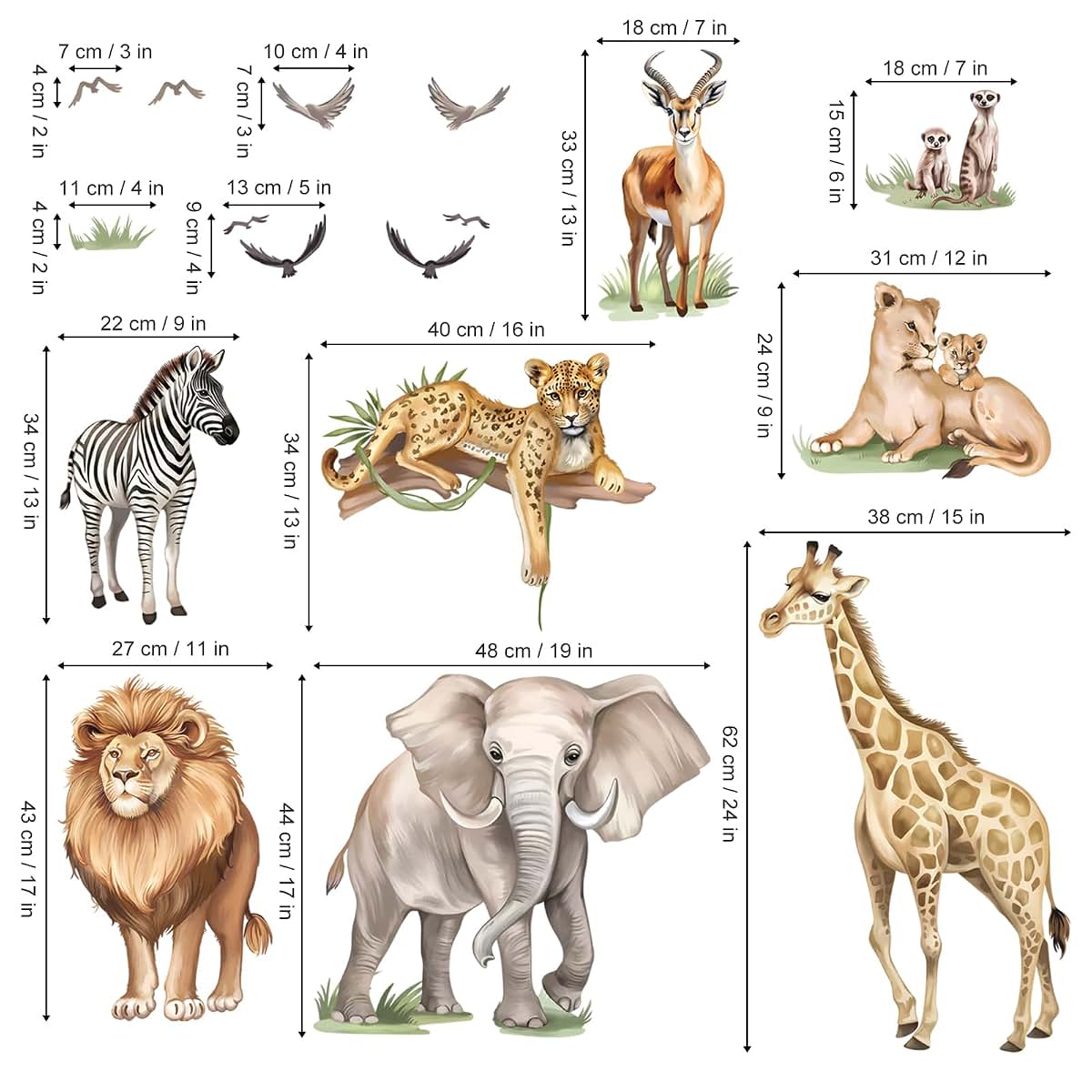 Wondever Safari Animals Wall Decals - Lion Giraffe Stickers