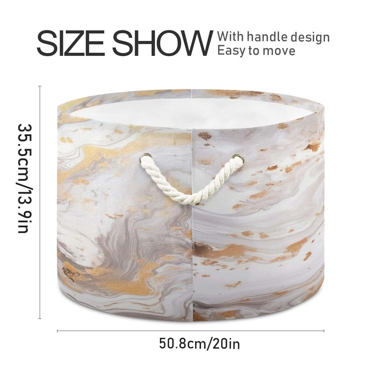 Xigua Marble Cotton Rope Storage Basket for Nursery & Laundry Room