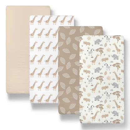 The Peanutshell 4-Pack Safari Neutral Bassinet Fitted Sheets Set