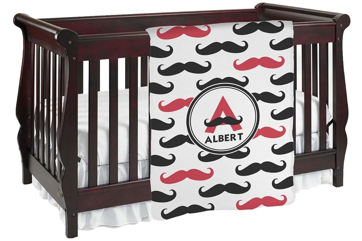 Baby Milano Personalized Mustache Print Baby Blanket (Double Sided)