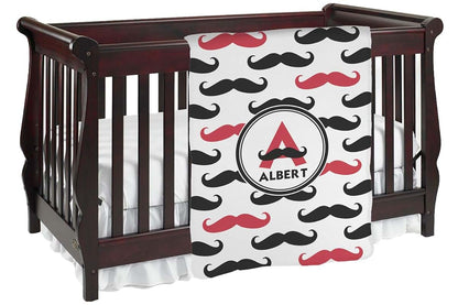 Baby Milano Personalized Mustache Print Baby Blanket (Double Sided)