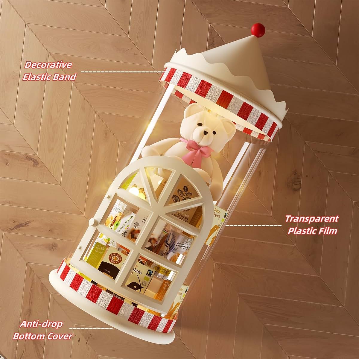 LUFOFOX Transparent PVC Storage Tube Castle Style with Door and Wheels
