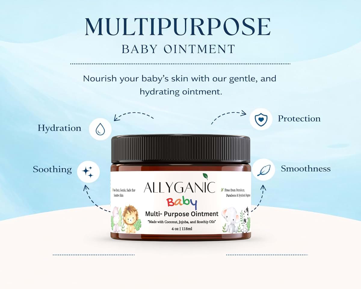 AllyGanic Multipurpose Baby Ointment– Gentle, All-Natural Moisturizer for Sensitive Skin, Diaper Rash, Dry Patches (photo 2)