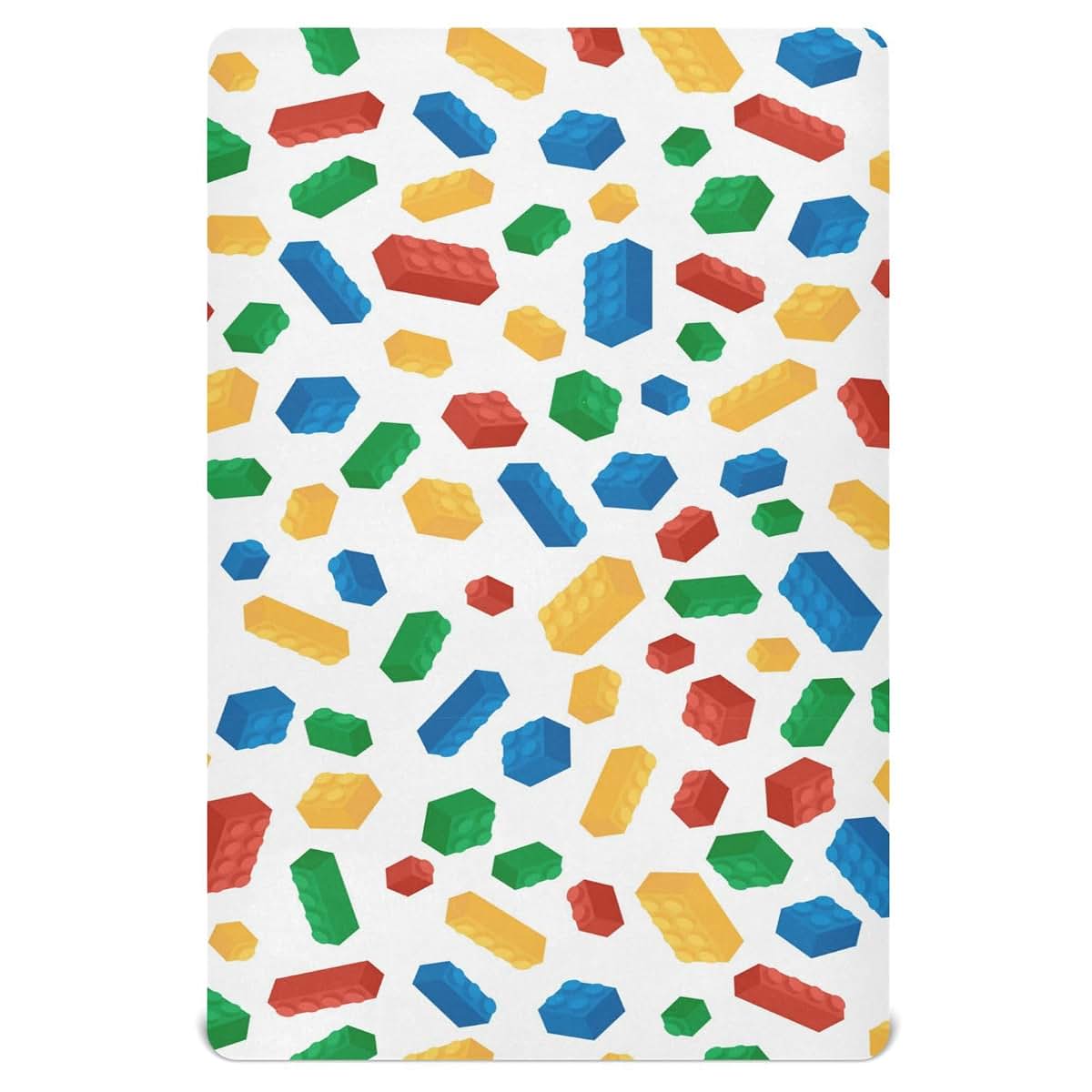 Pfrewn Fitted Crib Sheet with Building Blocks Pattern, 52x28x9 Inch, Machine Washable