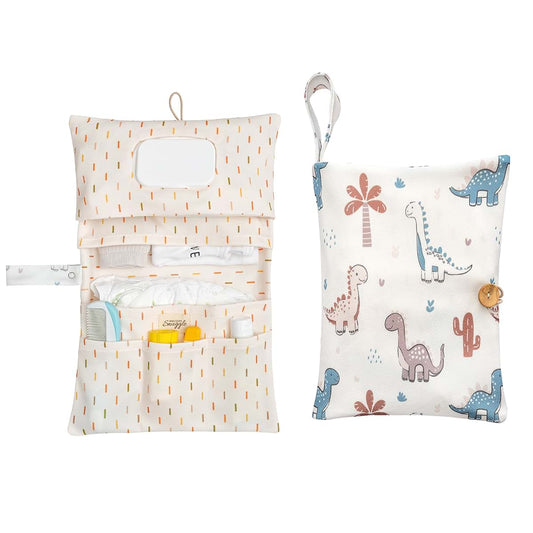 Maison Snuggle Baby Diaper Bag Organizer, Portable Storage Pouch With Dinosaur Print