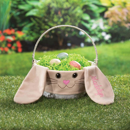 Personalized Planet Personalized Easter Egg Basket with Handle and Custom Name in Pink Script | Floppy Ear Bunny Easter (photo 2)