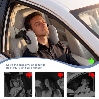 Zurefano Adjustable Car Headrest Pillow with Hooks, Grey