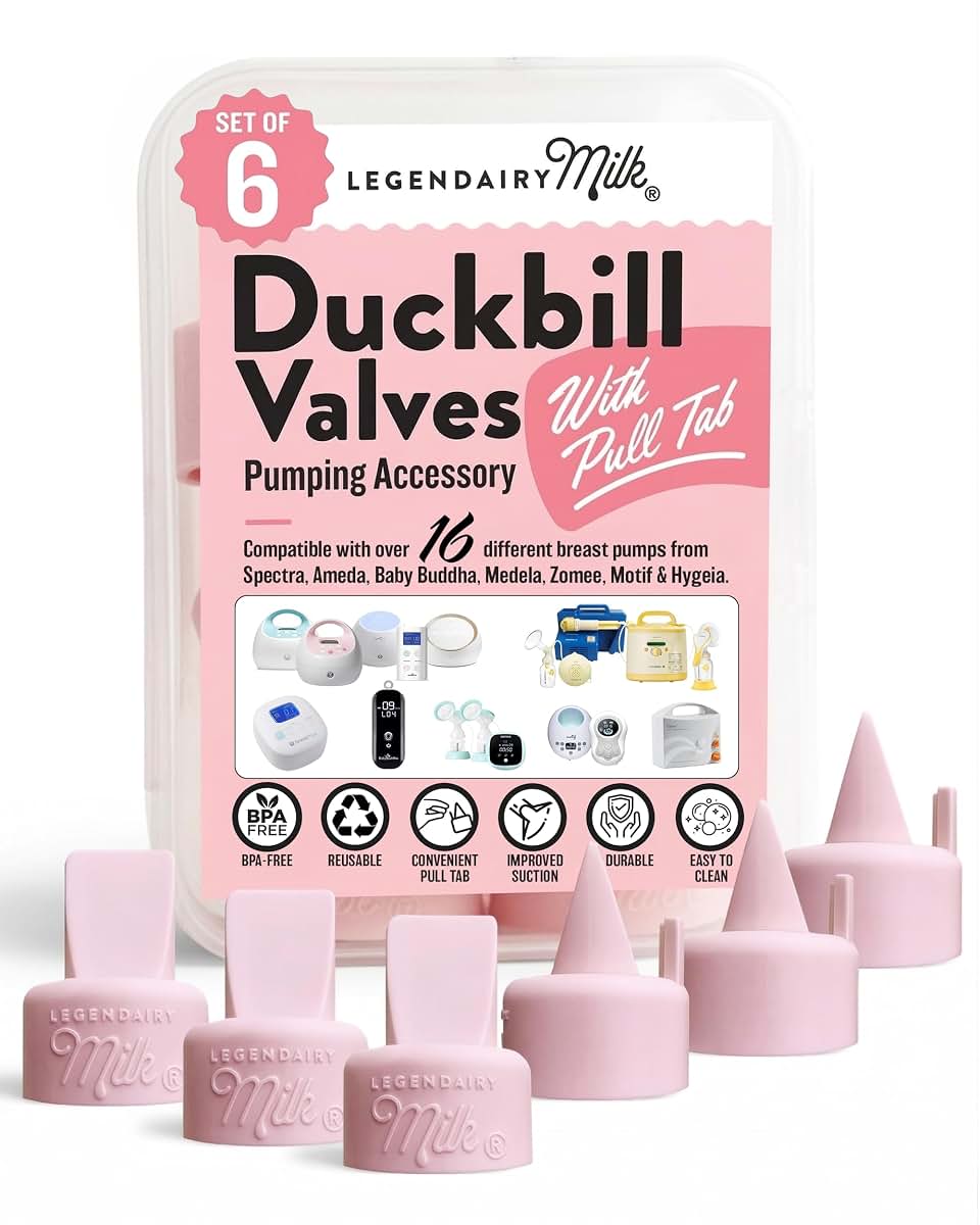Legendairy Milk Duckbill Valves for Spectra Breast Pumps, 6-Pack, Pink Food-Grade Silicone with Pull Tabs