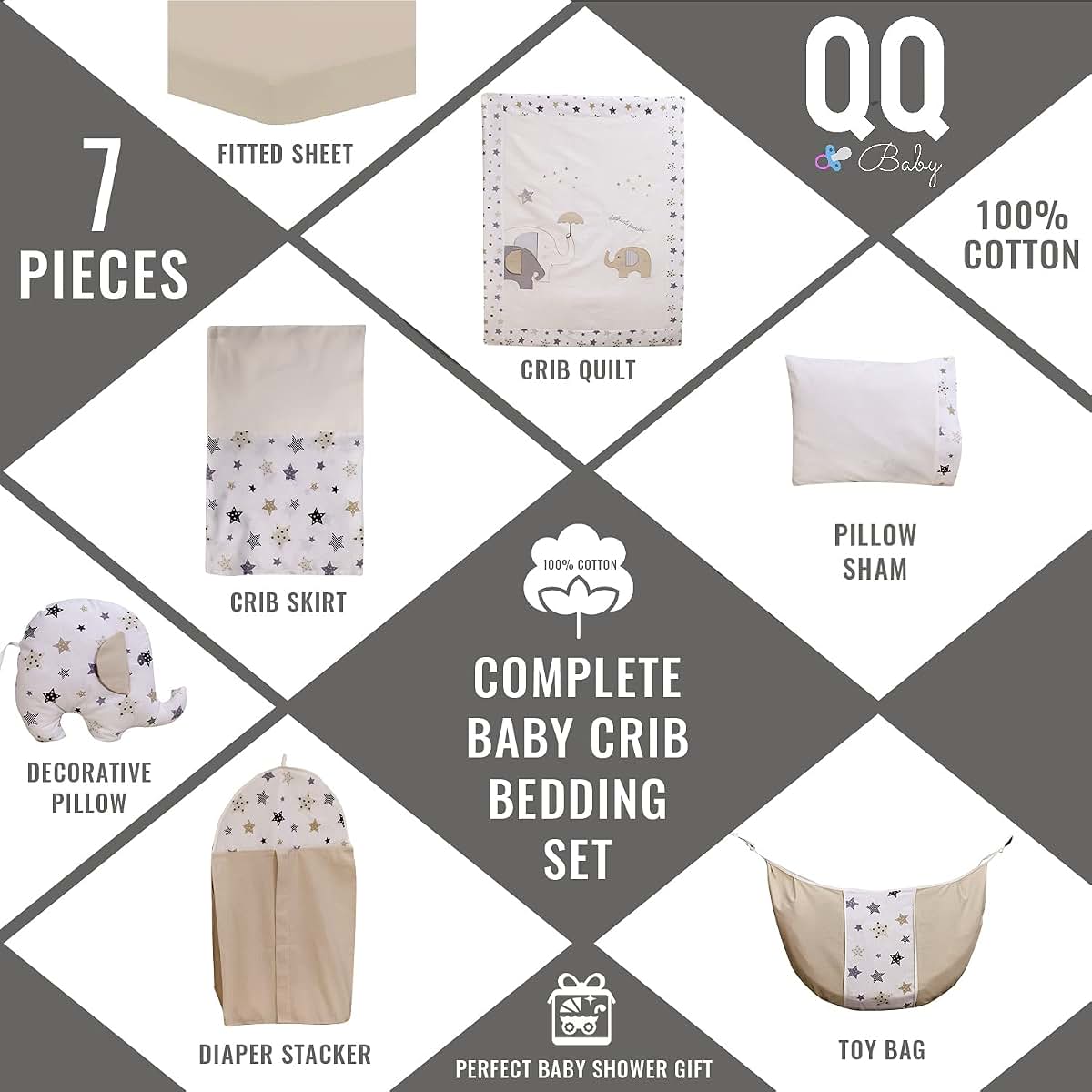 QoupQuru Baby Turkish Cotton Crib Bedding Set for Nursery Decor
