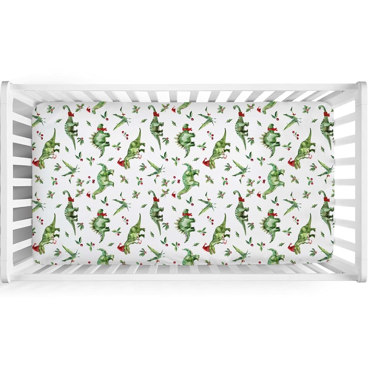 Christmas Dinosaurs Baby Crib Sheet 52x28 Fitted Standard Crib Toddler Mattress Cover
