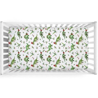 Christmas Dinosaurs Baby Crib Sheet 52x28 Fitted Standard Crib Toddler Mattress Cover