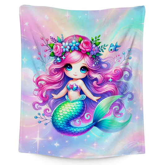 MEETUHONEY Toddler Blanket for Girls - 30 x 40 Inches Mermaid Blanket for Girls 4-6 - Kids Mermaid Gifts for Crib, Lap