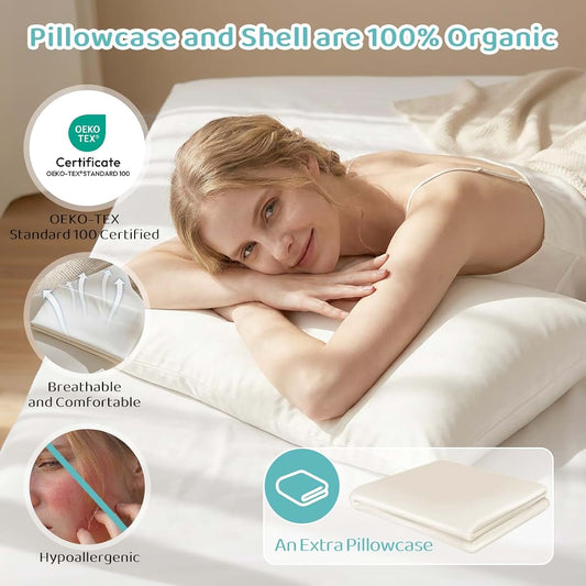 LOFE Organic Pillow 20x26 with Cotton Case, Adjustable Loft, Machine Washable
