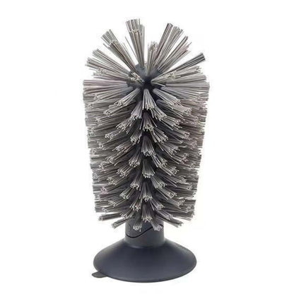 Glass Cleaning Brush with Suction Cup Base, Grey for Bottles Cups & Glassware