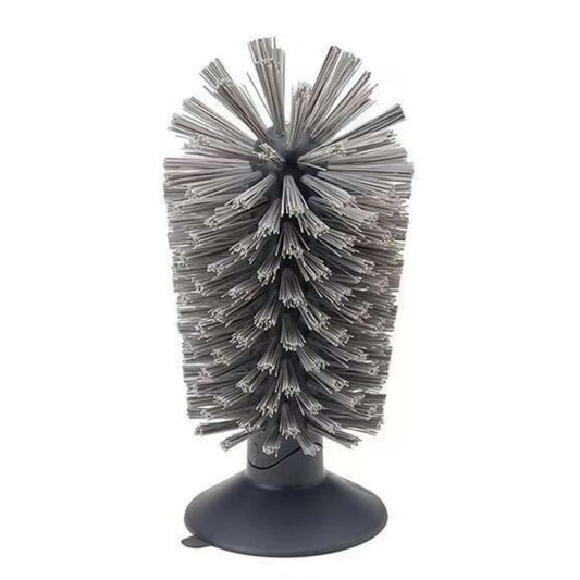 Glass Cleaning Brush with Suction Cup Base, Grey for Bottles Cups & Glassware