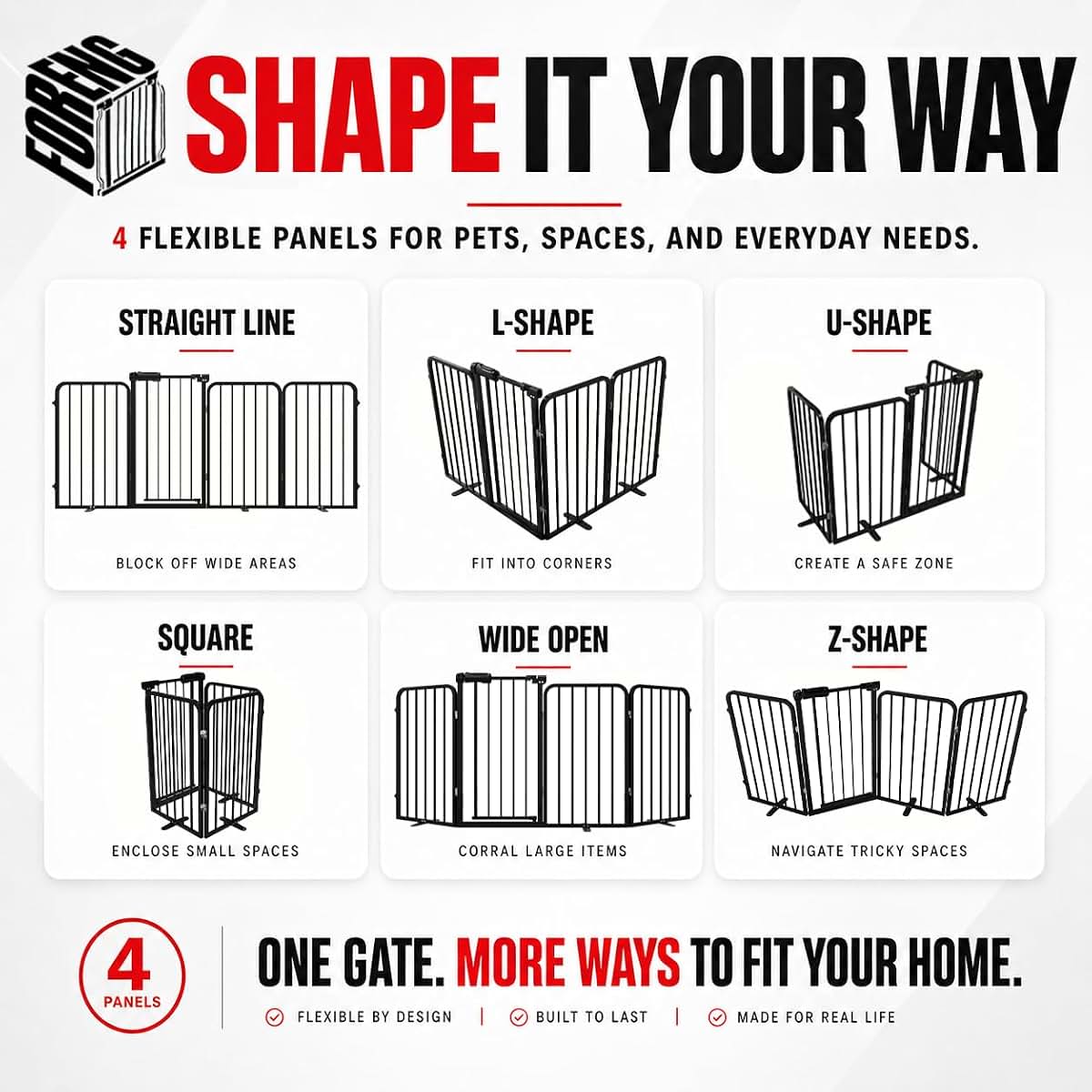 Foreng Freestanding Foldable Dog Gate with Door, 30" Tall, Up to 70" Wide