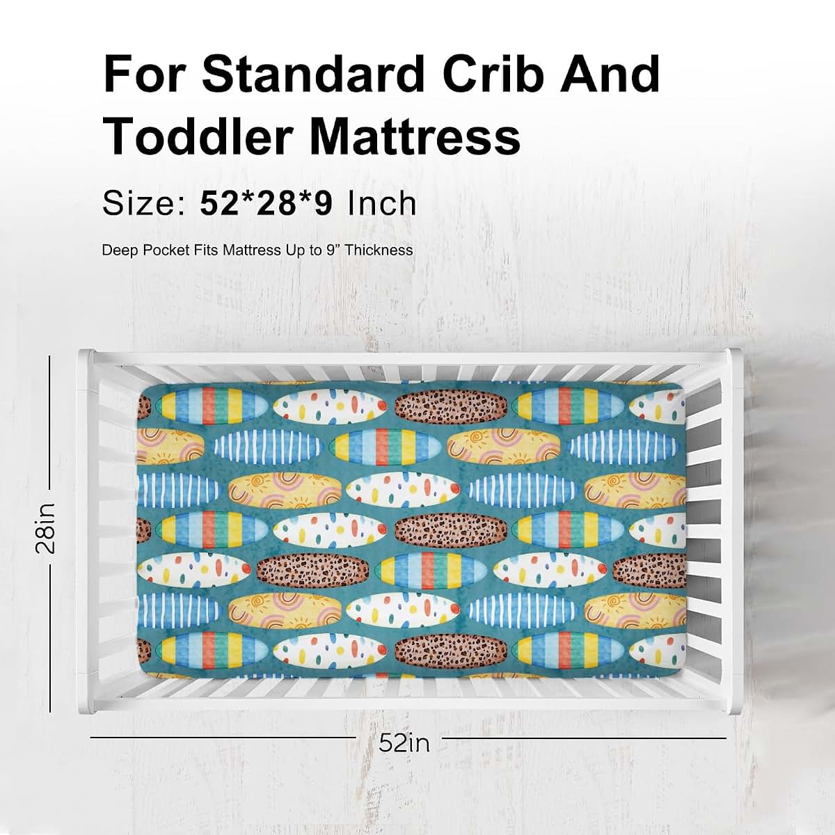 Boho Surfboard Crib Sheets for Standard Crib Mattress - 52" x 28" Fitted Bedding