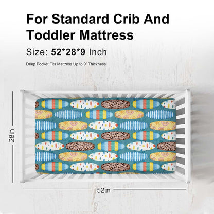 Boho Surfboard Crib Sheets for Standard Crib Mattress - 52" x 28" Fitted Bedding