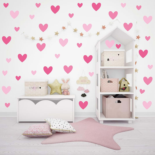 BabyOneStop 170pcs Pink Heart Wall Decals Reusable Matte Stickers