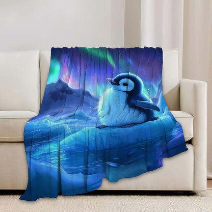 Estused Cute Penguin Blanket Aurora Starry Night Throw Stuff Gifts 60"x50" (photo 3)
