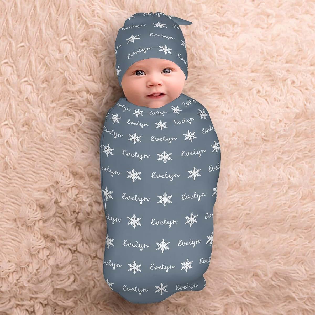 YallLocoMo Personalized Baby Swaddle Blanket with Matching Hat (photo 3)