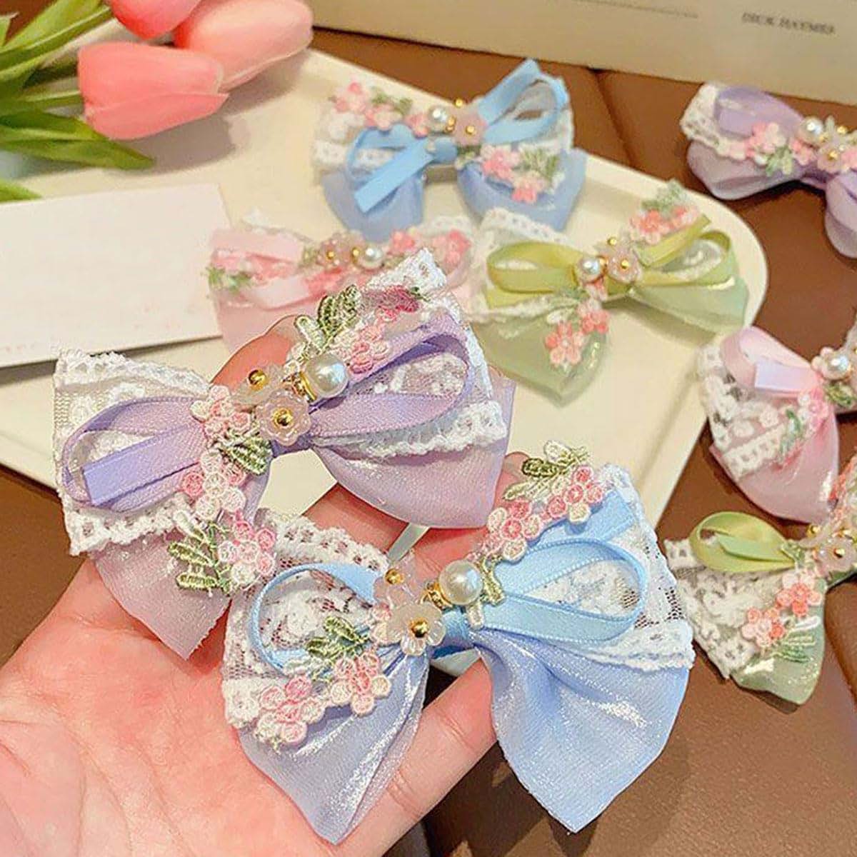Ewanda Store 16 Pcs Kid Girls Pearl Bow Hair Clips