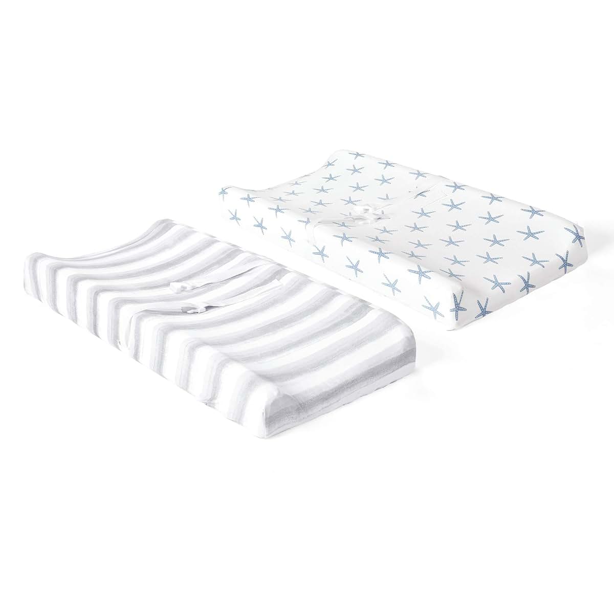 Lush Decor Baby Seaside Starfish Organic Cotton 2 Pack Changing Pad Cover, Blue (photo 2)