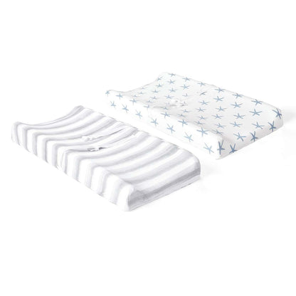 Lush Decor Baby Seaside Starfish Organic Cotton 2 Pack Changing Pad Cover, Blue (photo 2)