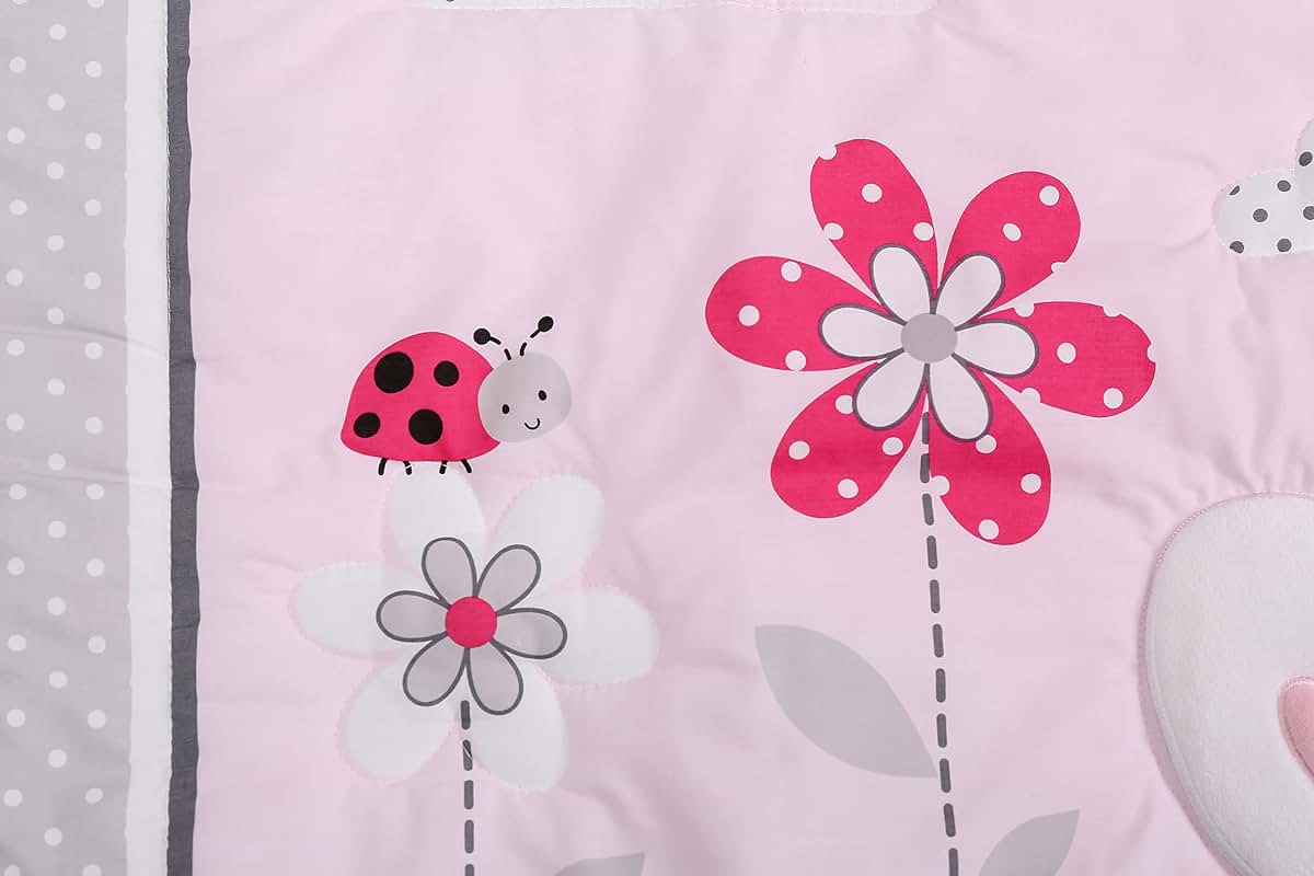 CribMATE 3 Pieces Pink Floral Embroidery Rabbit Nursery Crib Bedding Set (photo 4)