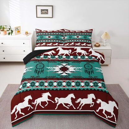 Feelyou Boho Toddler Comforter Set Southwestern Aztec Design Wine Red Teal Microfiber