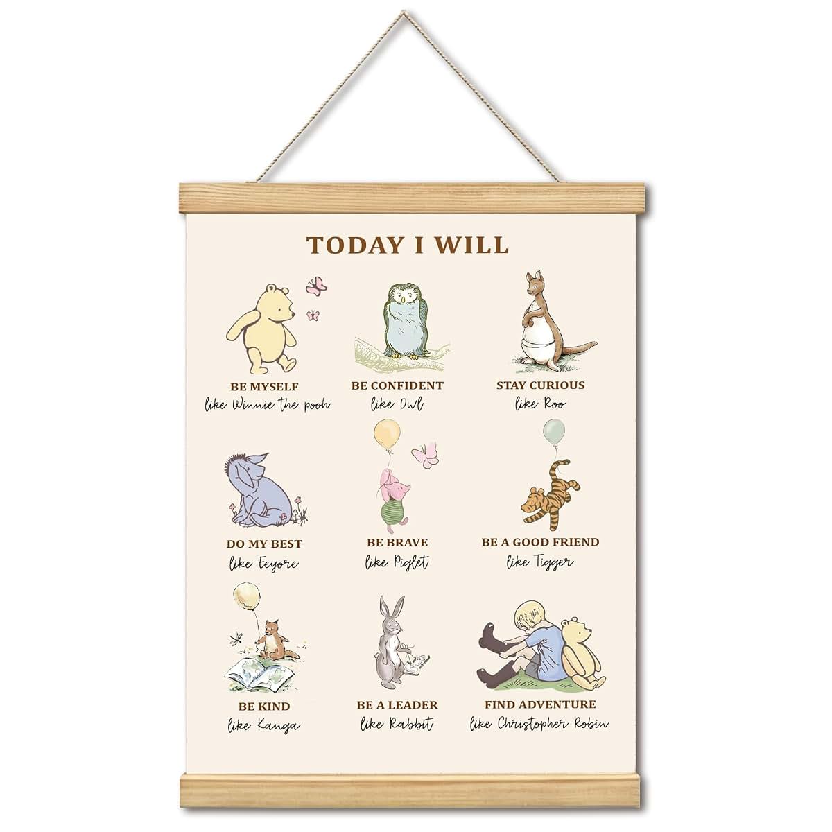 WUAWN Winnie the Pooh Nursery Wall Art, 16x12 Inch Linen Canvas