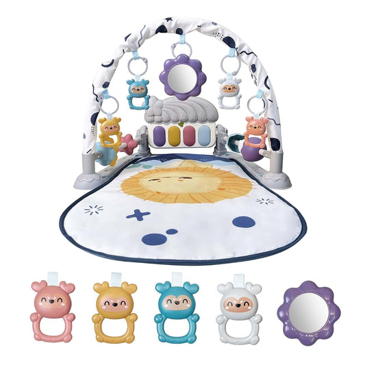 Cuterabit Baby Play Gym Mat with Kick and Play Piano and Detachable Toys in Grey