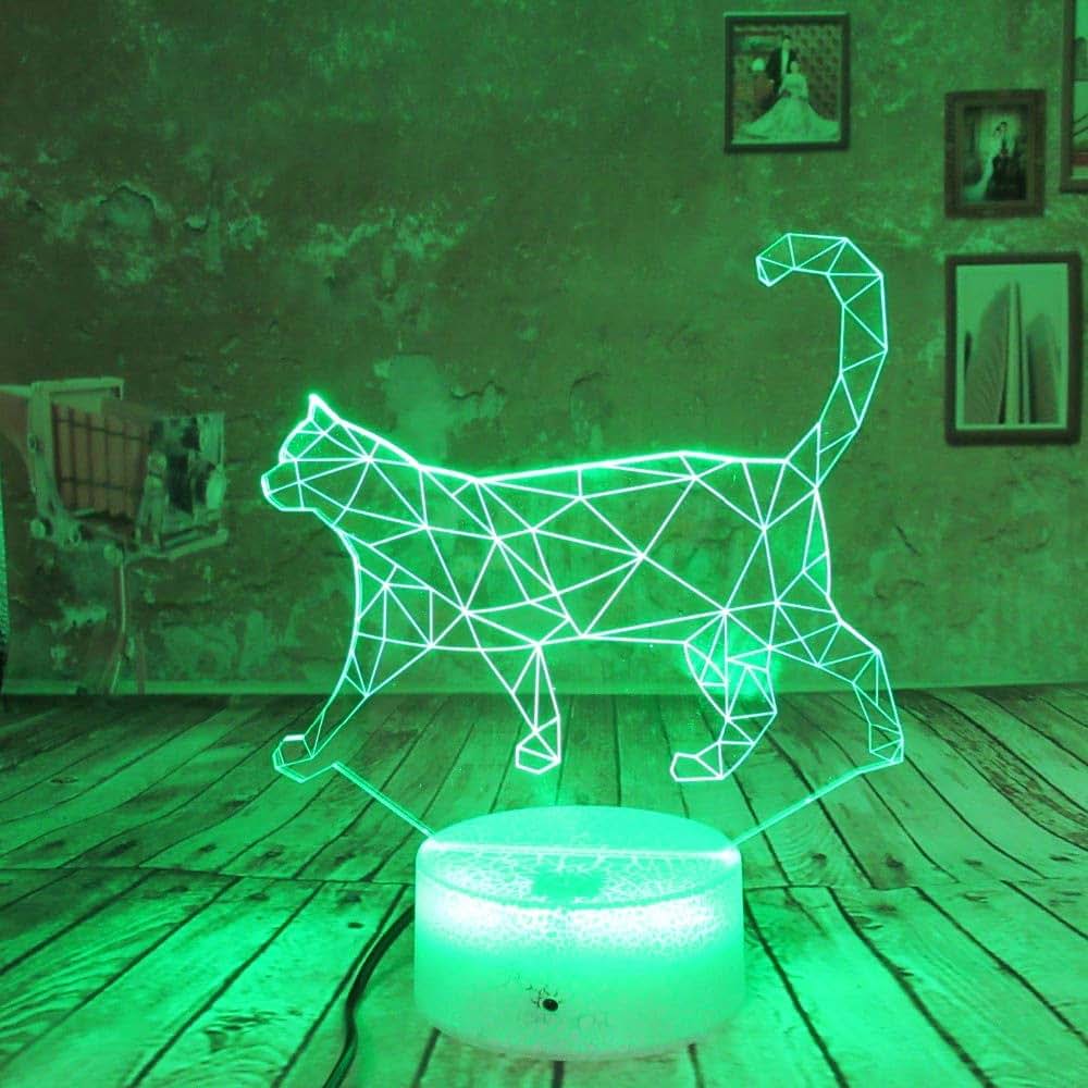 Jinnwell 3D Cat Night Light With 7 Color Touch Control