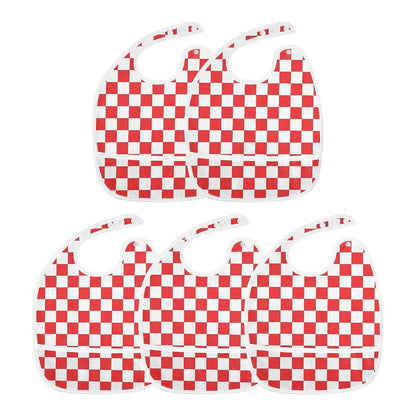 IHCVHQX Baby Feeding Bib with Catch-All Pocket and 3-Snap Closure, Red Checkered, 1 Pack