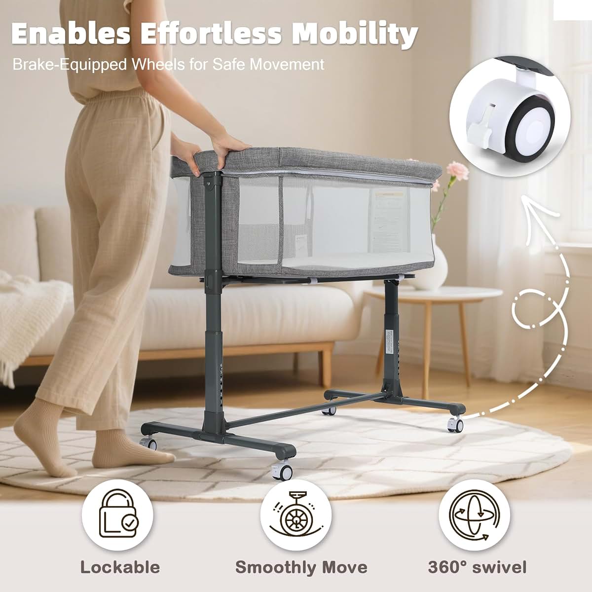 Todecare Baby Bassinet Portable Bedside Sleeper With Adjustable Height