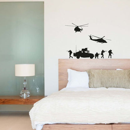 Wall Sticker Decal Helicopter Tank Military Swat Team Army Men Soldier 8x10 Inch