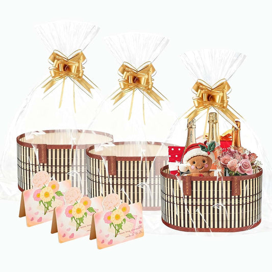 XONYOOM 3 Set Empty Gift Basket Large Baskets for Gifts Empty Foldable Woven Gift Basket with Handle for Baby Baptisms